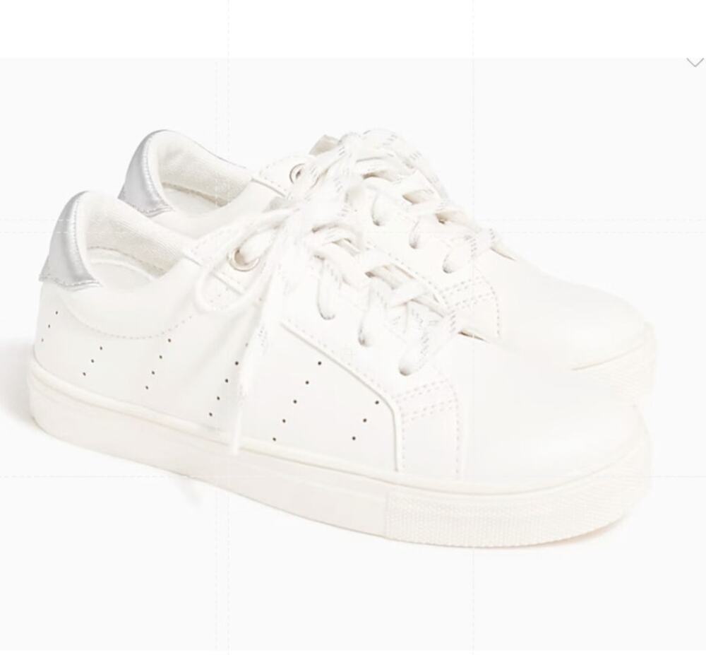 J.Crew Crewcuts Shoes Girls K5 White Lace Up Sneakers Classic School BW251 NWT